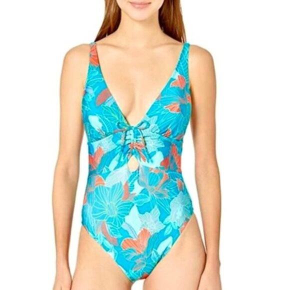 NWT Kenneth Cole Tropical Floral Tummy Toner One Piece Swimsuit Size Medium - Picture 1 of 10